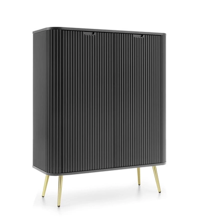 Komoda Zoya 103 cm černá elegantní design oválného tvaru na zlatých kovových nohách vkusné drážkované čelo
