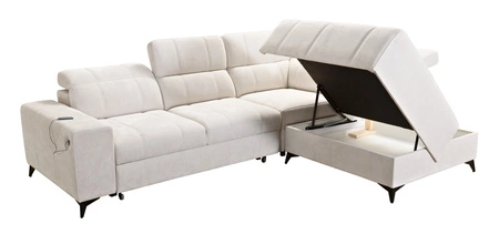 Penejos VII rohová sedací souprava s funkcí spaní šedá jasanová pravá rohová sedací souprava stylová s úložným prostorem na lůžkoviny pohodlné polohovatelné opěrky hlavy