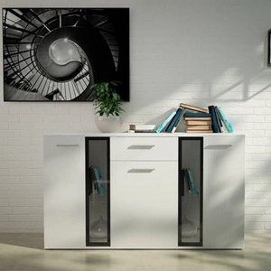 Komoda Senja 140 cm biała nowoczesny design mebla obrzeża komody wykończone specjalną okleiną PVC