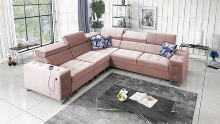 Rohová sedací souprava s funkcí spaní Hampton III quartz pink levá pohodlná rohová sedací souprava z hladké a měkké sametové tkaniny