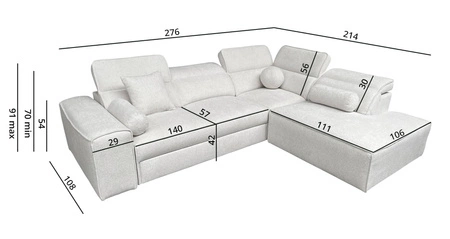 Rohová sedací souprava s funkcí spaní Viano VII patina pravý roh moderní a stylová s nastavitelnými opěrkami hlavy dekorativní polštáře