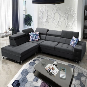 Černá levá rohová pohovka Hampton VII s funkcí spaní do pokoje ze sametové látky s hladkým povrchem