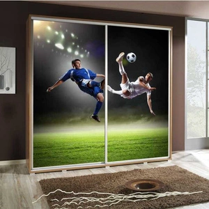 Posuvná skříň Artistino 205 cm s grafikou fotbalistů II Korpus skříně z dubu catania vyrobený z 22 mm silné desky