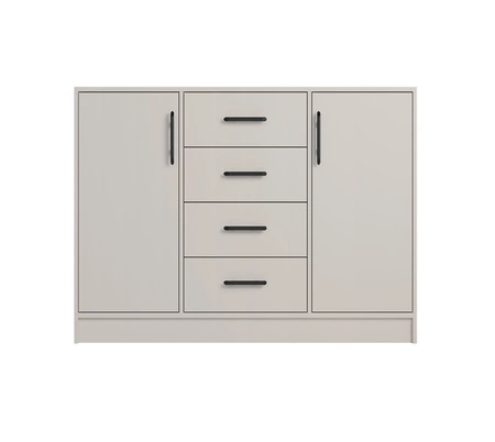 Ložnicová sestava nábytku Caspe béžová geometrická jednoduchá sestava s nadčasovým designem černé úchytky sestava nábytku se šatní skříní