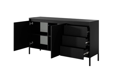 Nábytková sestava Sesti černá moderní a originální designová nástěnná skříňka zajímavá kombinace drážkování s hladkými push-to-open čely