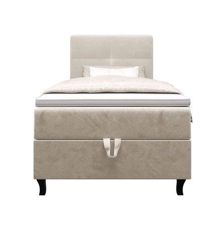 Béžová kontinentální postel Melba 90x200 v moderním skandinávském stylu s čalouněným čelem postele s úložným boxem