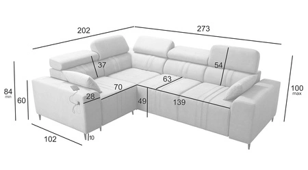 Rohová pohovka s funkcí spaní Castel II hnědá levá pohodlná rohová pohovka s nastavitelnými opěrkami hlavy kontejner na lůžkoviny