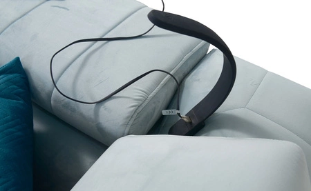 Rohová pohovka s funkcí spaní Rava VI azurová pravá Praktická a moderní rohová pohovka vybavená multifunkční lampou