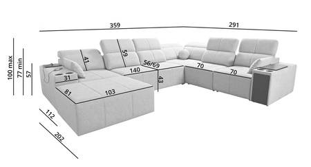 Rohová sedačka s funkcí spaní Tesalia VIII modrá levá pohodlná rohová sedačka do obývacího pokoje s inovativní funkcí posuvného opěradla