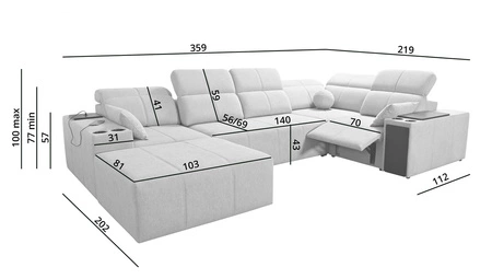 Rohová sedací souprava s funkcí spaní Tesalia IV Lux medová levá stylová rohová sedací souprava s výsuvnou opěrkou nohou a posuvnou funkcí opěradla