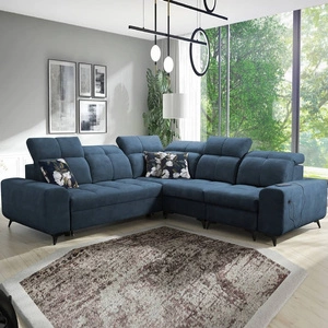 Rohová sedací souprava s funkcí spaní Buffalo III modrá pravá pohodlná rohová sedací souprava s estetickou povrchovou úpravou s kontejnery na lůžkoviny