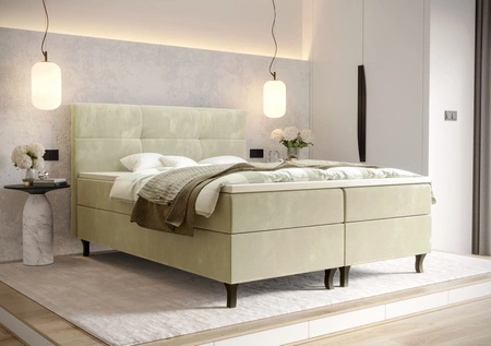 Béžová kontinentální postel Melba 180x200 v moderním skandinávském stylu s výrazným čelem