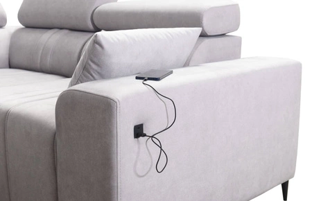 Rohová pohovka s funkcí spaní Castel II hnědá pravá pohodlná rohová pohovka s nastavitelnými opěrkami hlavy kontejner na lůžkoviny