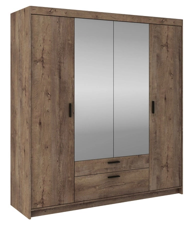 Zrcadlová šatní skříň Rene 176 cm dub lefkas moderní design stylové úchytky v černé barvě