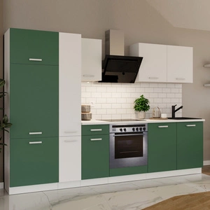 Sestava kuchyňského nábytku s pracovní deskou Toni 290 cm bílá / pastelově zelená Nábytek vypadá skvěle v moderních interiérech