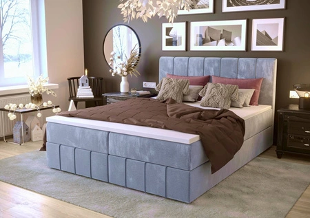 Modrá kontinentální postel Casey 180x200 v moderním skandinávském stylu s výrazným čelem