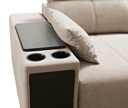 Rohová sedací souprava s funkcí spaní Tesalia IV hnědá pravá komfortní rohová sedací souprava do obývacího pokoje s inovativní funkcí posuvného opěradla