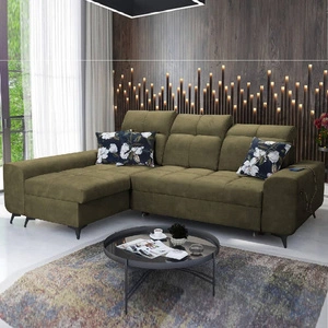 Rozkládací pohovka Buffalo olivová levá funkční a stylová rohová rozkládací pohovka s kontejnerem na lůžkoviny