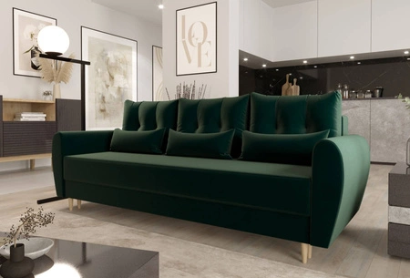 Pohovka s funkcí spaní Rovigo láhev zelená lehká forma s elegantním charakterem ideální pro každý interiér měkká tkanina
