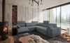Rohová sedací souprava s funkcí spaní Tesalia III Lux šedá levá komfortní rohová sedací souprava s výsuvnou podnožkou a posuvnou funkcí opěradla