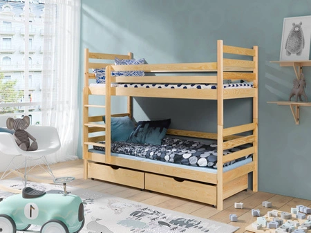 Patrová postel Wojtek pro 2 osoby 80x170 cm s hlubokými zásuvkami na kolečkách zabere místo jednolůžka