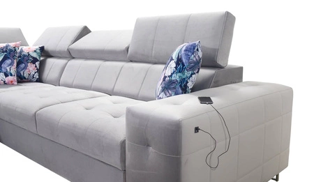 Rohová pohovka s funkcí spaní Hampton VII světle hnědá levá rohová pohovka do pokoje ze sametové látky s hladkým povrchem