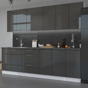 Sada kuchyňského nábytku Milo 260 cm lesklá čela unikátní design skříněk se hodí do interiéru každé kuchyně
