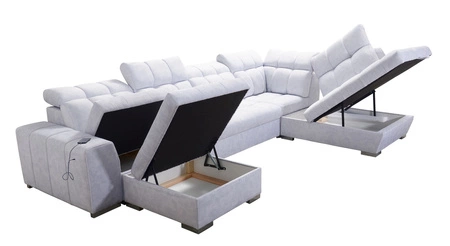 Luigi VI rohová pohovka s funkcí spaní béžová levá stylová rohová pohovka s kontejnery na lůžkoviny potažená měkkou látkou