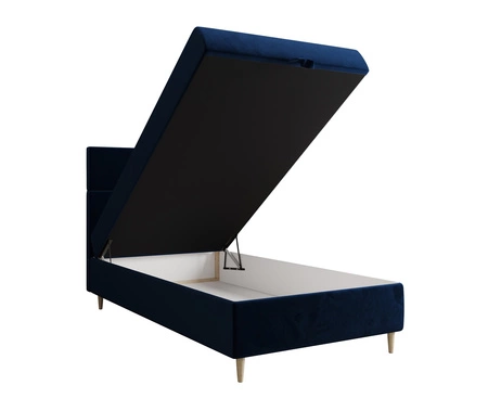 Kontinentální postel Bing 120x200 tmavě modrá v moderním skandinávském stylu s čalouněným čelem postele s úložným boxem