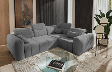Rohová sedací souprava s funkcí spaní Cetara II šedá pravá strana stylový design posuvné opěradlo nastavitelné opěrky hlavy a kontejner na lůžkoviny