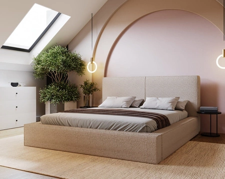 Čalouněná postel Belli 160x200 tmavě béžová Stylová postel s úložným prostorem na lůžkoviny Pohodlný podhlavník zaujme svým elegantním designem