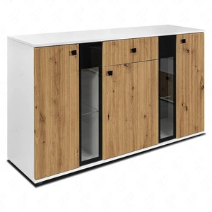 Zásuvková komoda Senja 140 cm bílá / dub řemeslně elegantní design dekorativní drážkované čelo s kovovou rukojetí