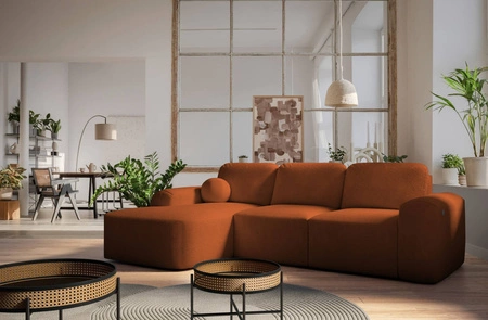 Rohová sedací souprava s funkcí spaní Arbon cihlově červená levý roh moderní design s výrazným tvarem měkká látka
