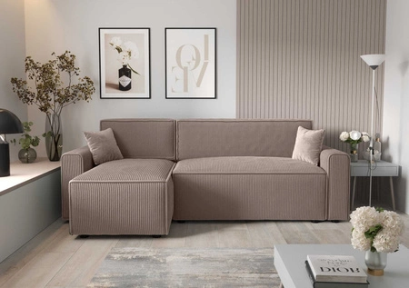 Rohová sedací souprava s funkcí spaní Brandon Bis světle hnědý levý roh trojrozměrná tkanina s výrazným pruhem podestýlky kontejneru