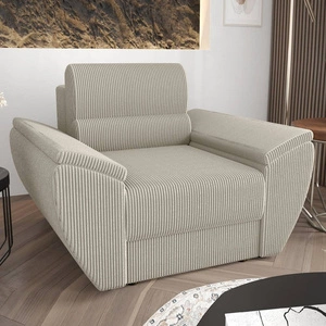 Křeslo Fogu slonová kost moderní design pohodlné křeslo do obývacího pokoje manšestrová látka s výraznými pruhy široké područky