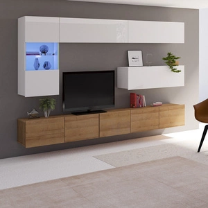 Nábytek Apulia IV bílý lesk / zlatý dub výjimečně stylová nástěnná skříňka jednoduché jednotky hodící se do každého interiéru