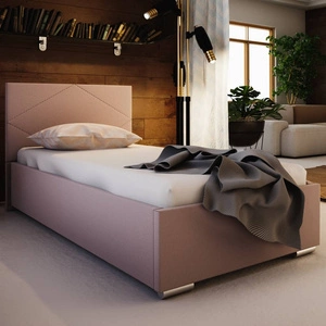 Čalouněná postel Hernani 90x200 pudrově růžová s moderním stylem čela ideální do pokoje pro mladé nebo malé ložnice