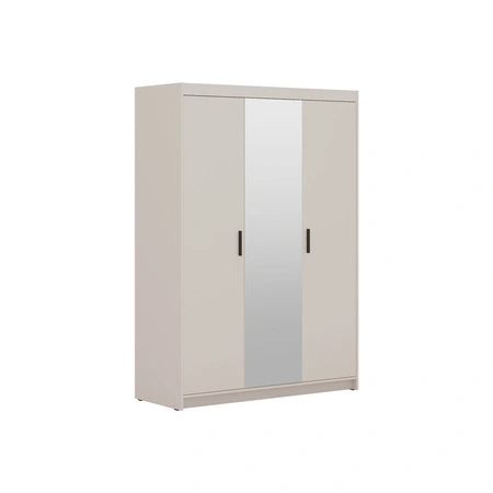 Šatní skříň Rene se zrcadlem 133 cm pískově béžová prostorná šatní skříň do ložnice zvýrazněná přírodními barvami stylové černé úchytky