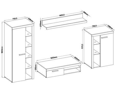Nástěnná skříň Rene dub lefkas inovativní design moderního uspořádání s elegantním charakterem a širokou funkčností