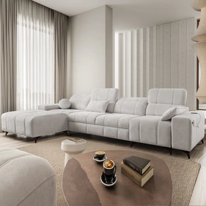 Rohová sedací souprava s funkcí spaní Penejos XII šedý jasan levá stylová rohová sedací souprava s kontejnery na lůžkoviny pohodlné nastavitelné opěrky hlavy