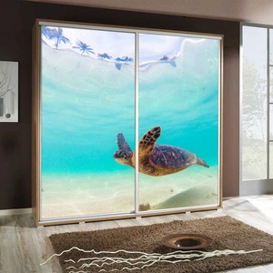 Posuvná skříň Artistino 205 cm s želví grafikou Korpus skříně z dubu catania z desky o tloušťce 22 mm