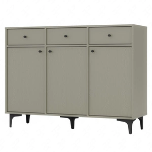 Zásuvková komoda Kioto I 125 cm eukalyptus minimalistický tvar ideální komoda do obývacího pokoje nebo ložnice černé doplňky