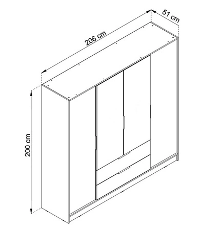 Šatní skříň Corse 206 cm dub řemeslný moderní design ideální skříň do ložnice nebo šatny prostorné zásuvky