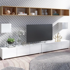 Nábytek Apulia XXXIV bílý lesk / zlatý dub výjimečně stylová nástěnná skříňka jednoduché jednotky hodící se do každého interiéru