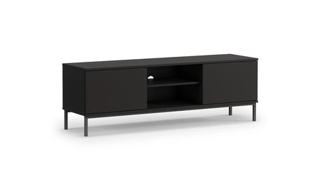 RTV skříň Tutti 150 cm černá elegantní design skříně kovová pevná základna dveře se otevírají systémem push to open