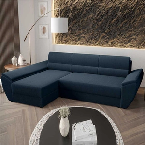 Rohová sedací souprava s funkcí spaní Fogu III modrá levá stylová rohová sedací souprava s područkami kontejner na lůžkoviny manšestrová látka