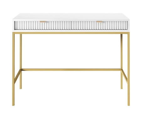 Lovro bílá konzola se zásuvkami stylový a funkční kus nábytku do předsíně, obývacího pokoje nebo kanceláře kovový rám ve zlaté barvě