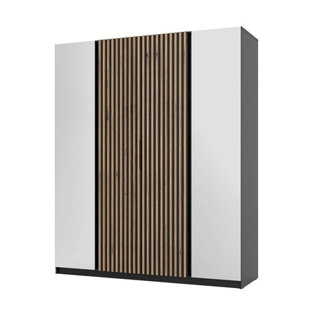 Zrcadlová šatní skříň Kastano XIV 200 cm černá elegantní design šatní skříně dveře zdobené lamelami v dubu evorke šatní skříň do předsíně