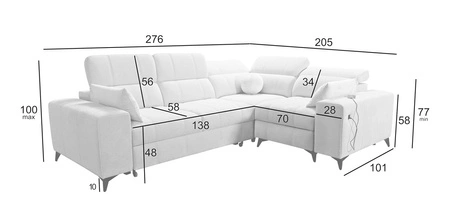 Rohová sedací souprava s funkcí spaní Penejos II Lux béžová pravá pohodlná rohová sedací souprava do obývacího pokoje s pohodlným výsuvným podnožníkem