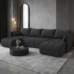 Rohová sedací souprava s funkcí spaní Selva U tmavě šedá Zajímavě prezentovaná rohová sedací souprava z odolné tkané látky